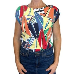 Talbots Novelty Sailboat Top/Knit Blouse Geometric Abstract Multicolor‎ S